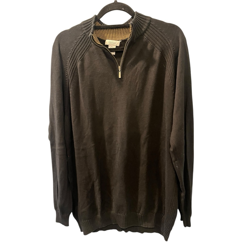 Barney's New York Silk Blend Black Long Sleeve Quarter Zip Sweater Size XL